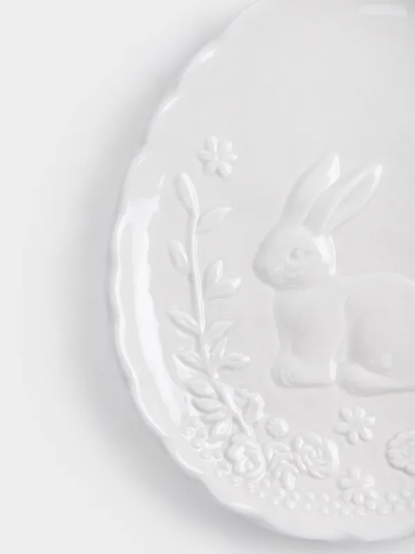 Блюдо, 20х18 см, керамика D, молочное, Яйцо, Кролик с цветами, Rabbit pattern, image-1