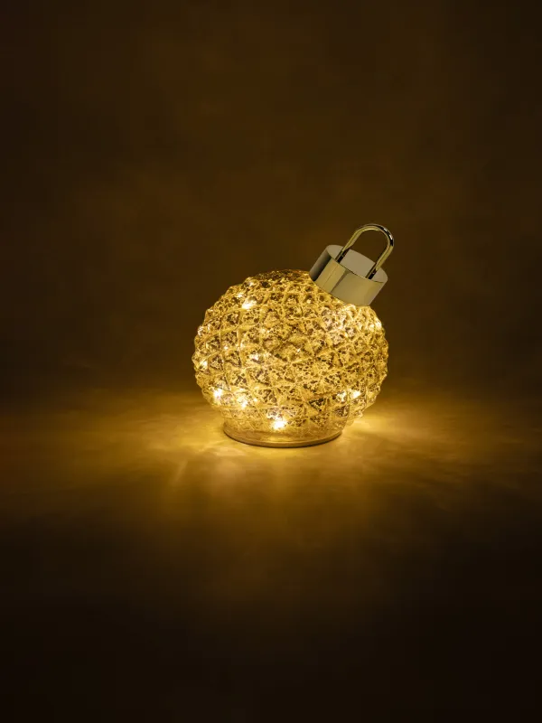 Мүсінше, жарықтандырылған, 15 см, айналмалы, шыны/пластик, қола, Шырша шары, Bronze style, image-6