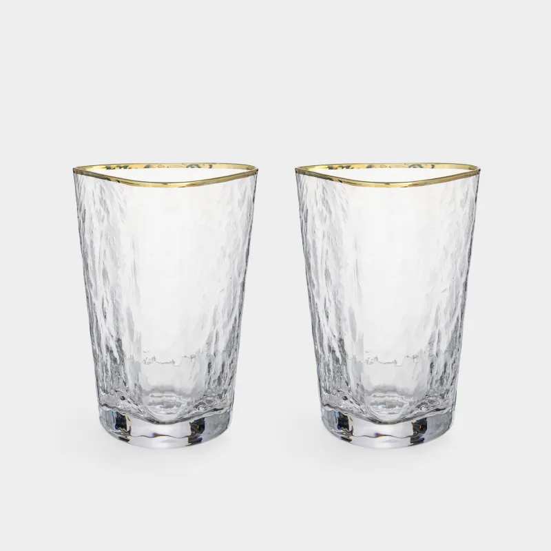 Стақан, 13 см, 400 мл, 2 дана, шыны, алтын жиегі бар, Triangle Gold