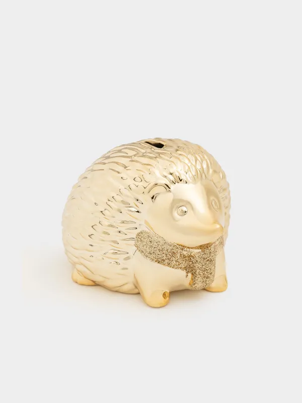 Копилка, 12 см, фарфор P, золотистая, Еж, Hedgehog gold, image-0