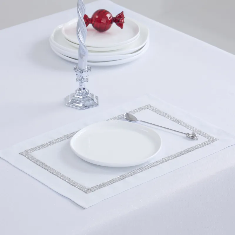 Салфетка под приборы, 30х45 см, со стразами, полиэстер, прямоугольная, белая, Rhinestones