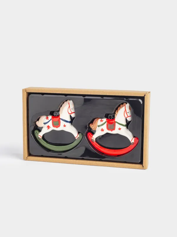 Набор елочных игрушек, 7 см, 2 шт, фарфор P, Лошадка-качалка, Figure christmas, image-3