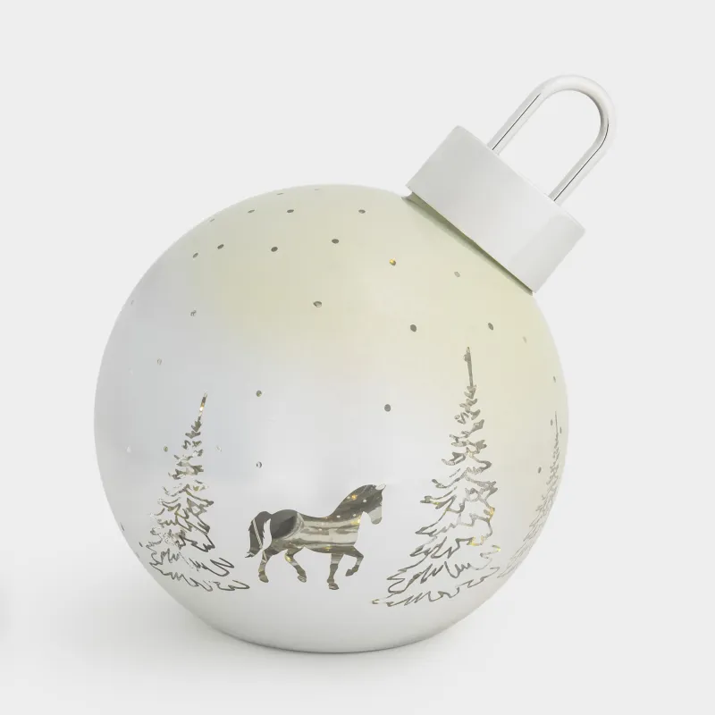 Жарықтары бар мүсінше, 17 см, шыны, күміс, Жылқысы бар шар, Silver style