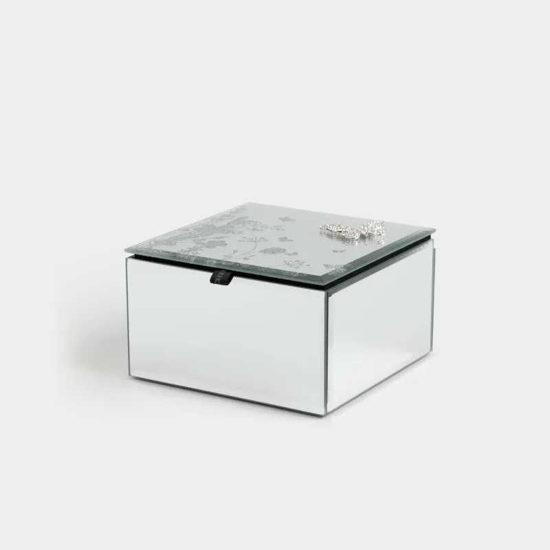 Шкатулка для украшений, 12х12 см, стекло/металл, зеркальная, Бабочка, Glossy