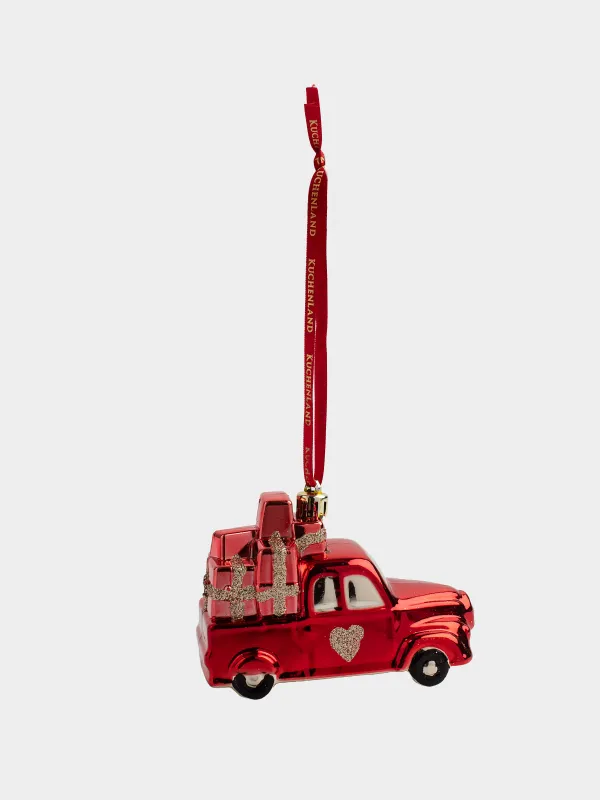 Шырша ойыншығы, 11 см, пластик, жылтырақтары бар, қызыл, Жүрегі бар көлік, Figure christmas, image-2