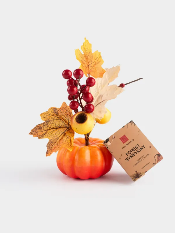 Сәндік композиция, 15 см, көбік/пластик, Асқабақтағы гүл шоғы, Forest symphony decor, image-5