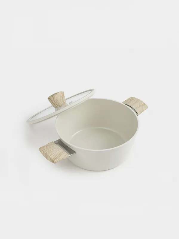 Кәстрөл, 20 см, 2,3 л, қақпағы бар, қапталған, алюминий, сүт түсті, Sentimentality, image-1