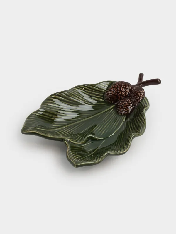 Ыдыс, 23х16 см, керамика, жасыл, Шырша бұтақтарындағы бүршіктер, Forest whispers, image-0