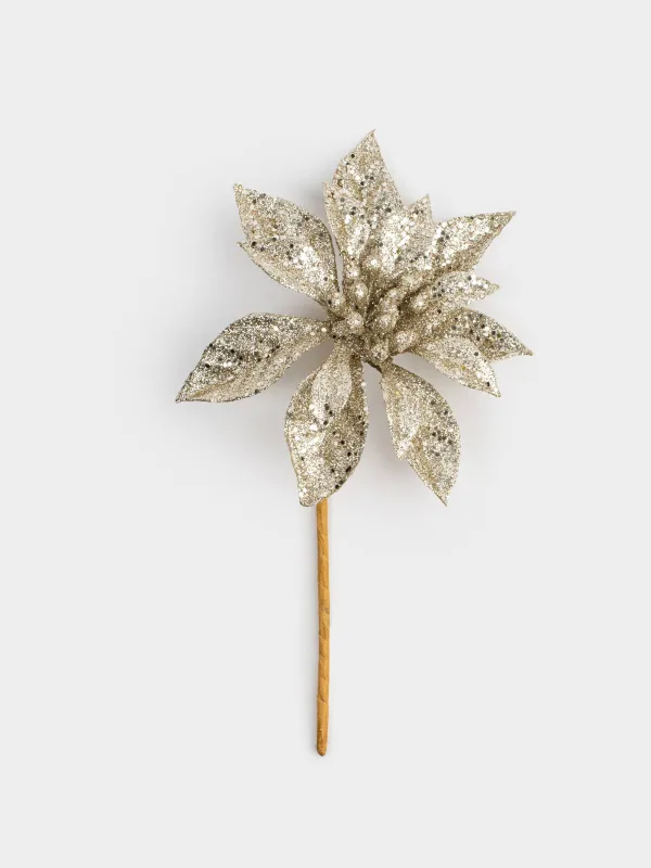 Украшение декоративное, 13 см, пластик, шампань, Пуансеттия, Flower decor, image-0