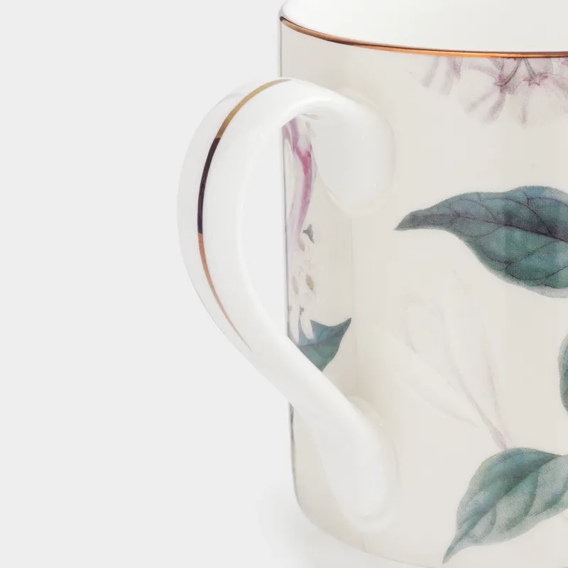 Кружка, 380 мл, фарфор F, бежевая, с золотистым кантом, Цветы и бабочка, Bloome, image-2