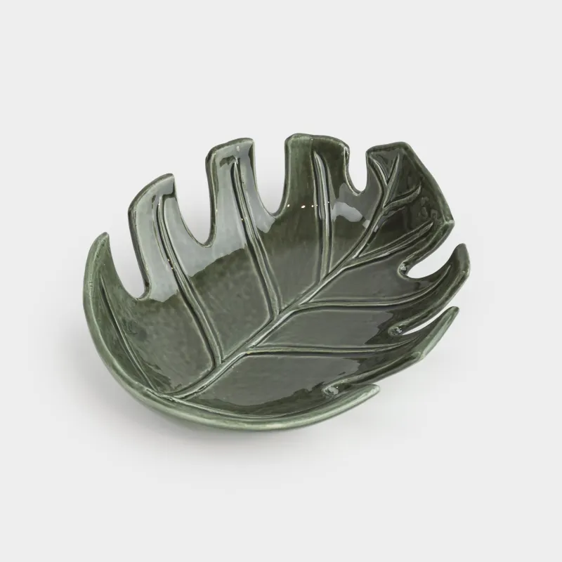 Блюдо декоративное, 19х16 см, керамика, зеленое, Лист монстеры, Tropical