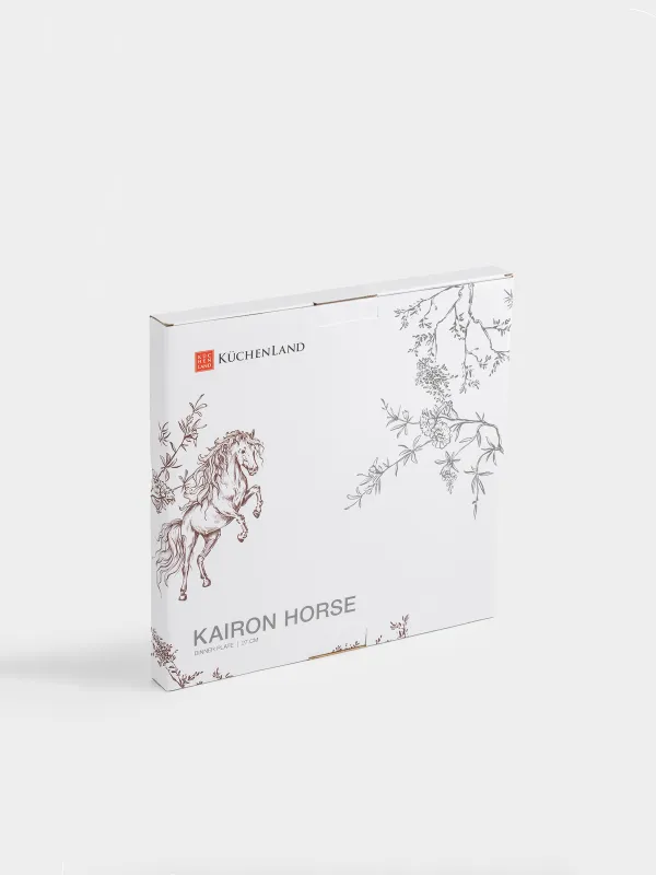 Түскі ас тәрелкесі, 27 см, фарфор N, ақ, күміс жиектері бар, Жылқы, Kairon horse, image-5