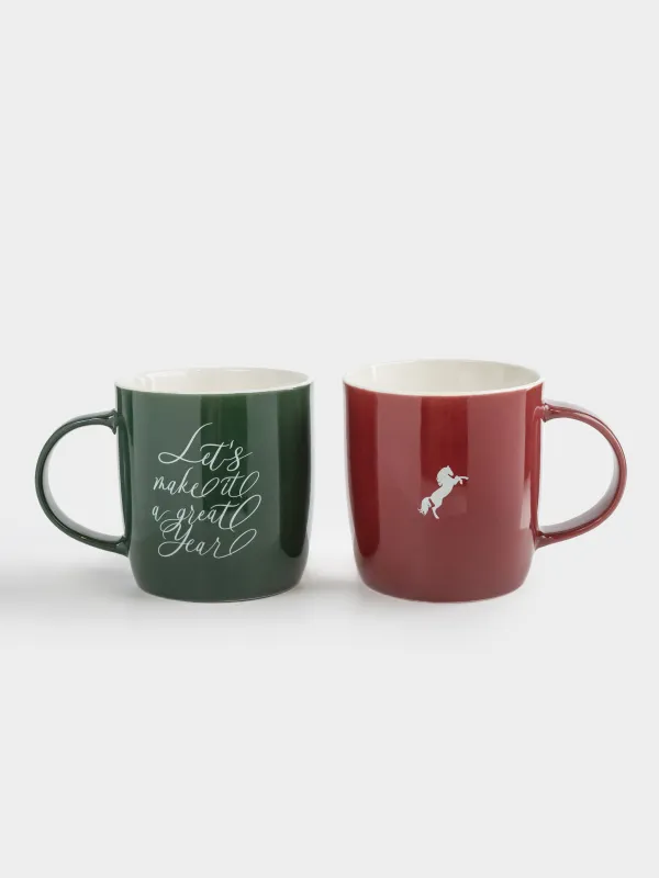 Кружка, 360 мл, 2 шт, фарфор N, бордовая/зеленая, Новогодний микс, Magic moments, image-1