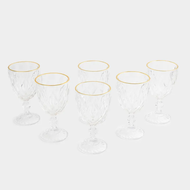 Шарап бокал-кубогы, 300 мл, 6 дана, шыны Р, алтын жиегі бар, Rhomb gold, image-1