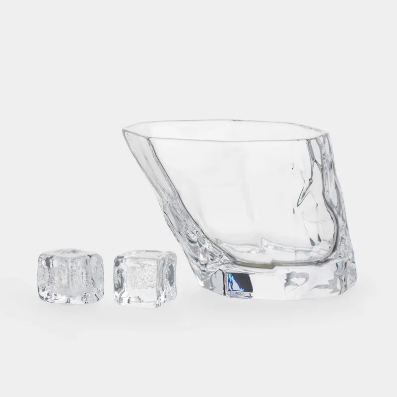Вискиге арналған жиынтық, 1 адам, 3 зат, стақандар/текшелер, хрусталь шыны, Concave