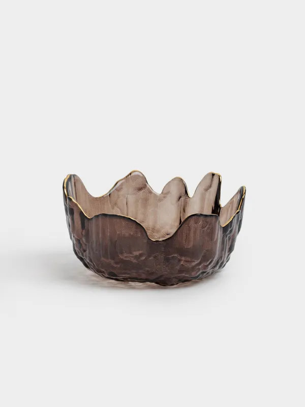 Пиала, 13х6 см, стекло, коричневая, с золотистым кантом, Nautilus color, image-0