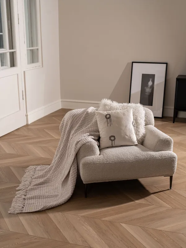 Жамылғы, 130х160 см, шашағы бар, шенилл, сүт түстес, Chenill, image-4