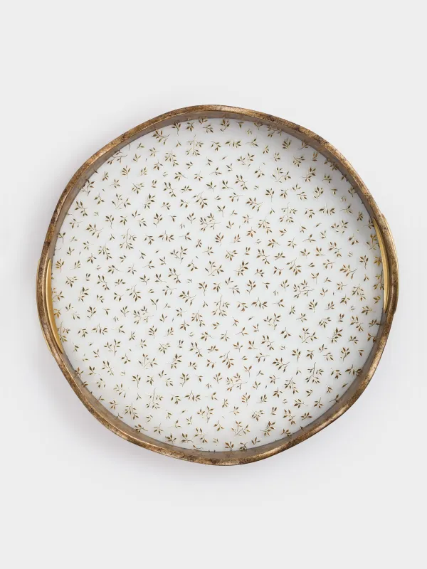 Науа, 35 см, пластик/шыны, дөңгелек, алтын, Гүлдер, Floral, image-2