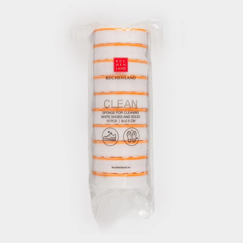 Губка для чистки белой обуви и подошвы, 6 см, 10 шт, меламин/абразив, бело-бежевая, Clean, image-0