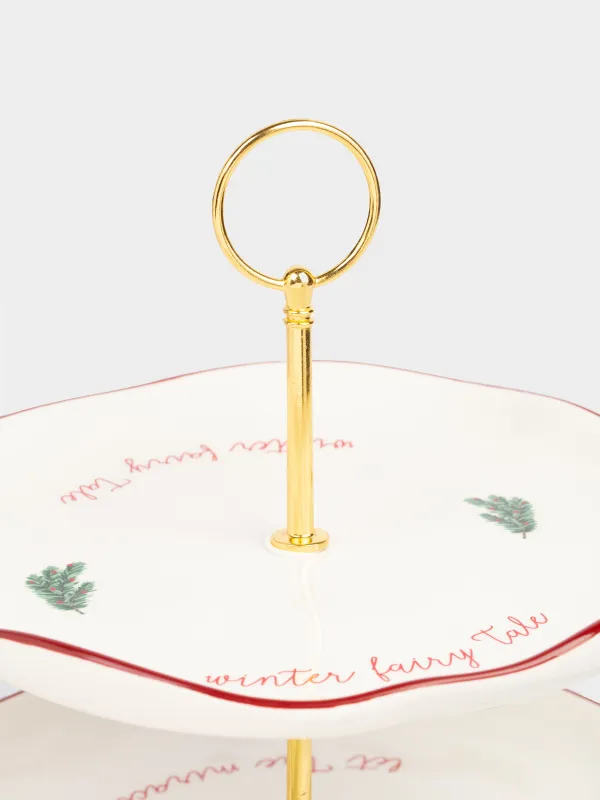 Подставка для пирожных, 23х21/26 см, керамика/металл, Christmas tree, image-1