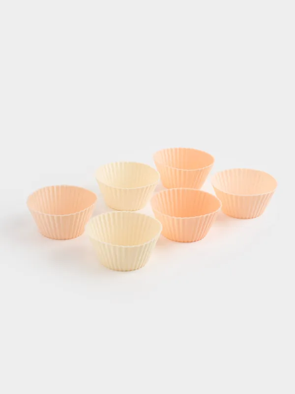 Кекстерді пісіруге арналған табақ, 7х3 см, 6 дана, силикон, бежевый / қызғылт / ақ, наубайхана, image-0