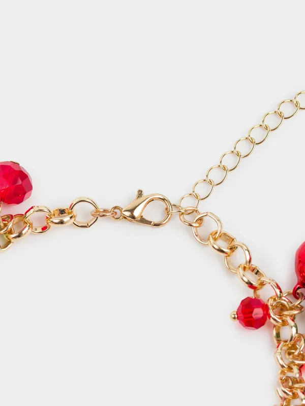 Білезік, 11 см, салпыншақтармен, металл, алтын, қызыл және жасыл моншақтар, Jewelry christmas, image-2