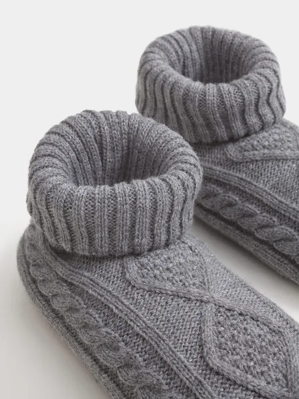 Тапочки-носки женские, акрил/шерпа, Knitted soft, image-2