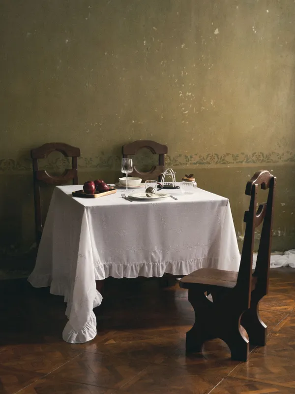 Дастархан, 160х160 см, полиэстер, желбіршектері бар, ақ, Гүлді бұтақтар, Wavy branches, image-7