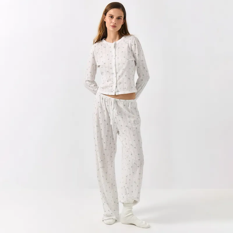 Әйелдер шалбары, үйге арналған, өлшемі L, полиэстер/мақта, ақ, Бантиктер, Melavi