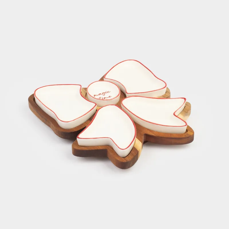 Тіскебасарларға арналған жиынтық, 5 зат, айналмалы, тұғырда, фарфор P/ағаш, қызыл, Бантик, Noble tree