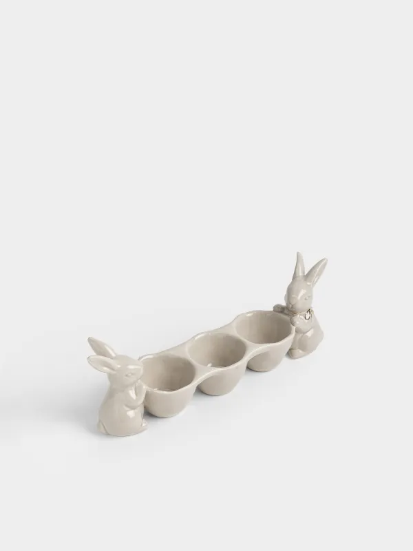 Блюдо пасхальное, 26х9 см, 3 отд, керамика D, бежево-золотистое, Кролики, Rabbit gold, image-3