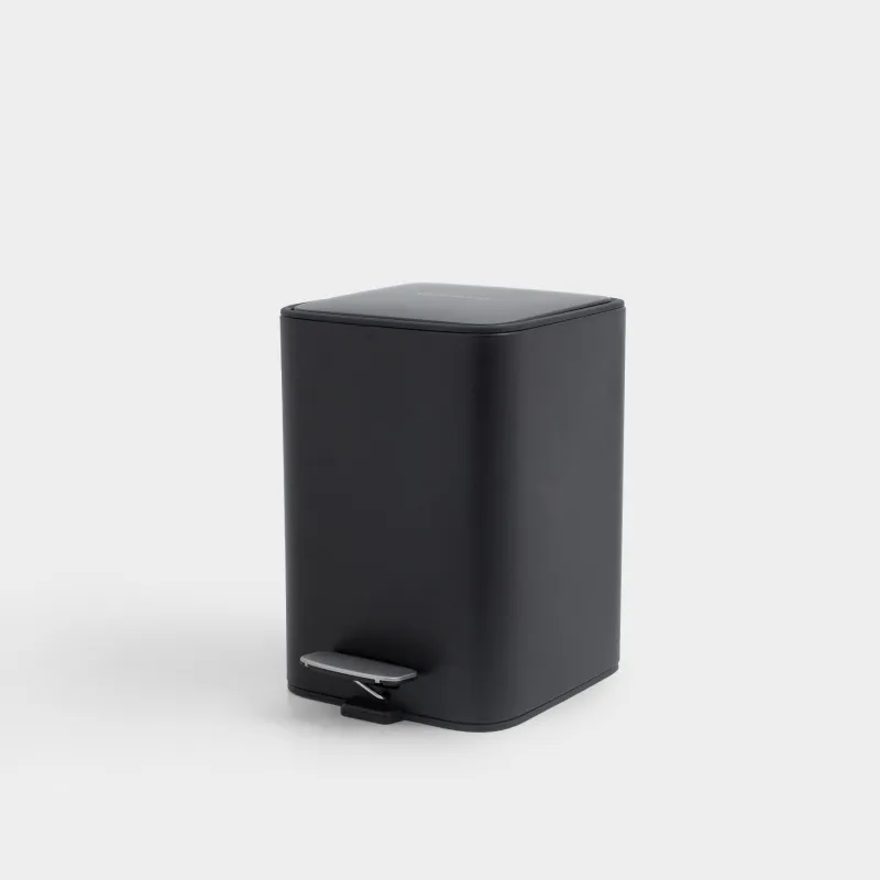 Қоқыс салғыш, 6 л, педальмен, металл, шаршы, қара, Total black