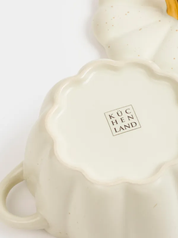 Кокотница, 11 см, 340 мл, қақпағы бар, керамика, сүт түстес алтын, дақтары бар, Асқабақ, Gourd, image-3