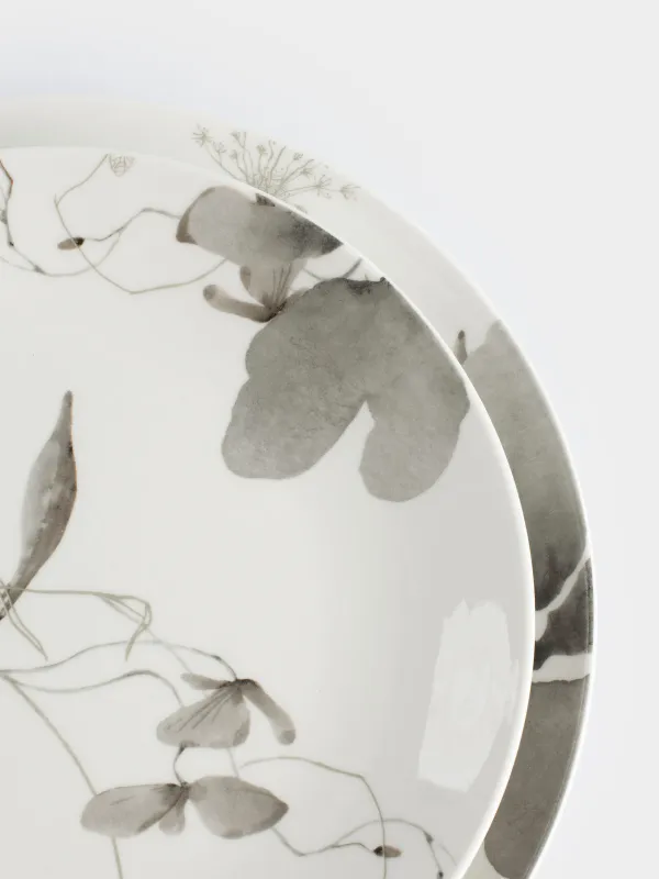 Ас сервизі, 6 адам, 19 зат, фарфор N, Сұр гүлдер, Watercolor, image-5