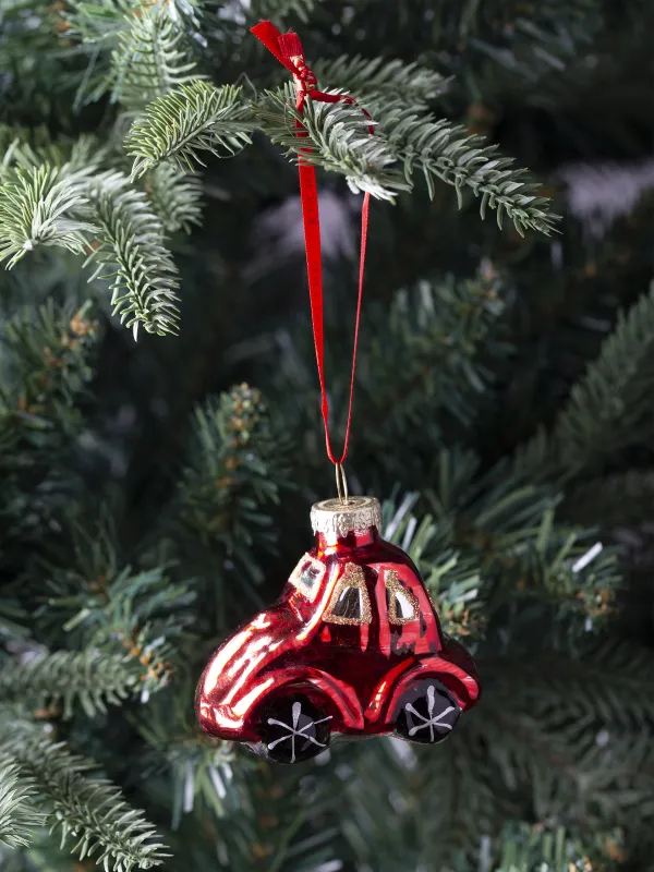 Шырша ойыншығы, 7х5 см, шыны, қызыл, Көлік, Figure christmas, image-4