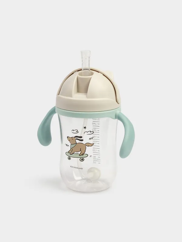 Ішуге арналған бөтелке, балаларға арналған, 350 мл, тритан, сұр және көгілдір, Скейттегі ит, Kiddy, image-1