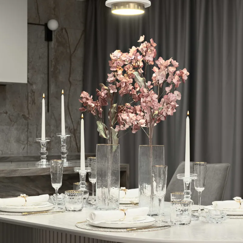 Гүл вазасы, 30 см, шыны, тікбұрышты, алтын жиегі бар, Ripply Gold, image-3