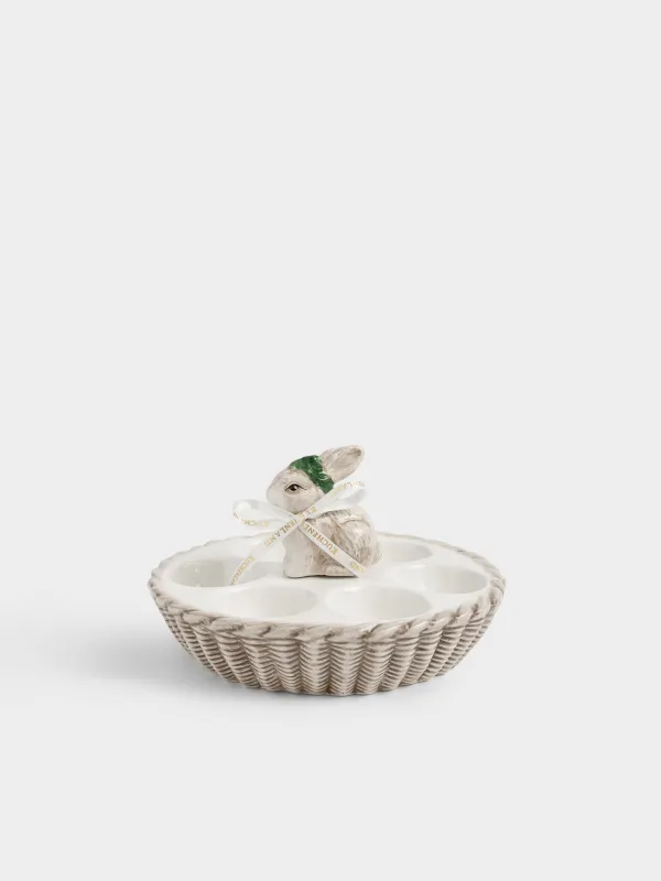 Пасха ыдысы, 15х10 см, 6 бөлім, керамика, сүт түстес және қоңыр, Гүл шоқтары бар қоян, Easter lace, image-0