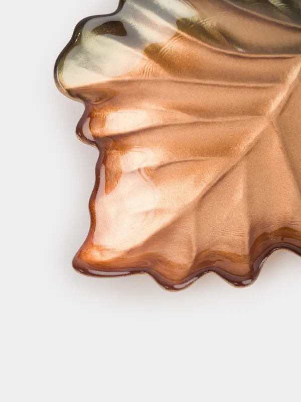 Ыдыс, 22х19х4 см, шыны, кәріптас-жасыл, Жапырақ, Leaves, image-4