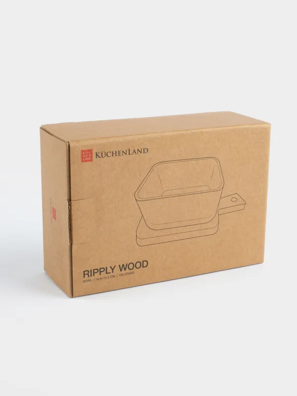 Ыдыс, 10х10 см, тұғырда, шыны/ағаш, Ripply wood, image-6