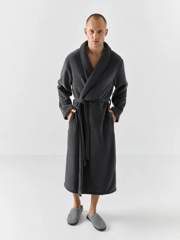 Ерлер халаты, үйге арналған, өлшемі S-M, ұзын жеңді, шенилл/жасанды үлбір, сұр, Jesse, image-0