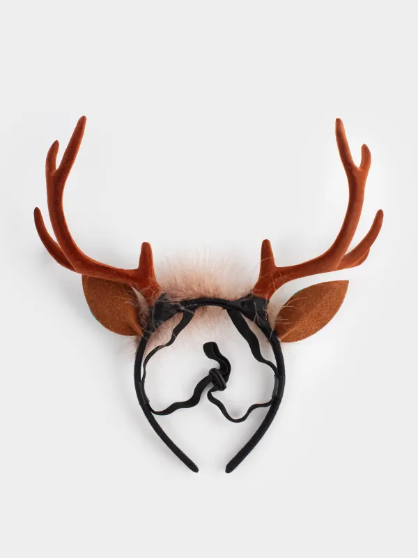 Ободок для животных, 27x28 см, полиэстер/пластик, коричневый, Рожки, Christmas pet, image-3