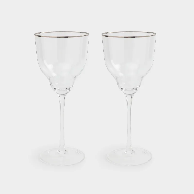 Шарапқа арналған бокал, 450 мл, 2 дана, шыны, күміс жиектері бар, Rimini silver