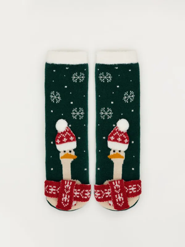 Әйелдер шұлықтары, үйге арналған, өлшемі 36-38, акрил/полиэстер, жасыл, Қалпақ киген қаз, Hot winter, image-0