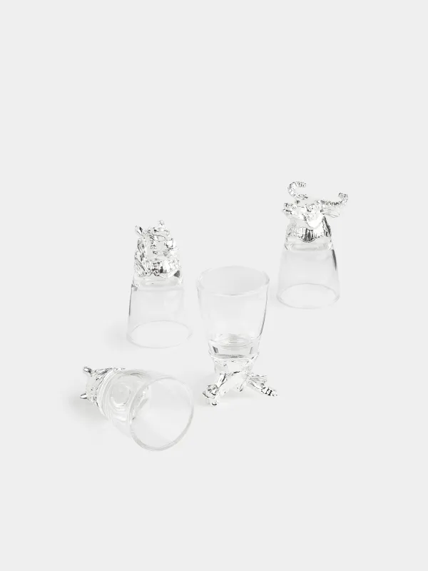 Араққа арналған десте, 50 мл, 4 дана, былғары қорапта, шыны/металл, Бұқа мен жылқы, Bar, image-3