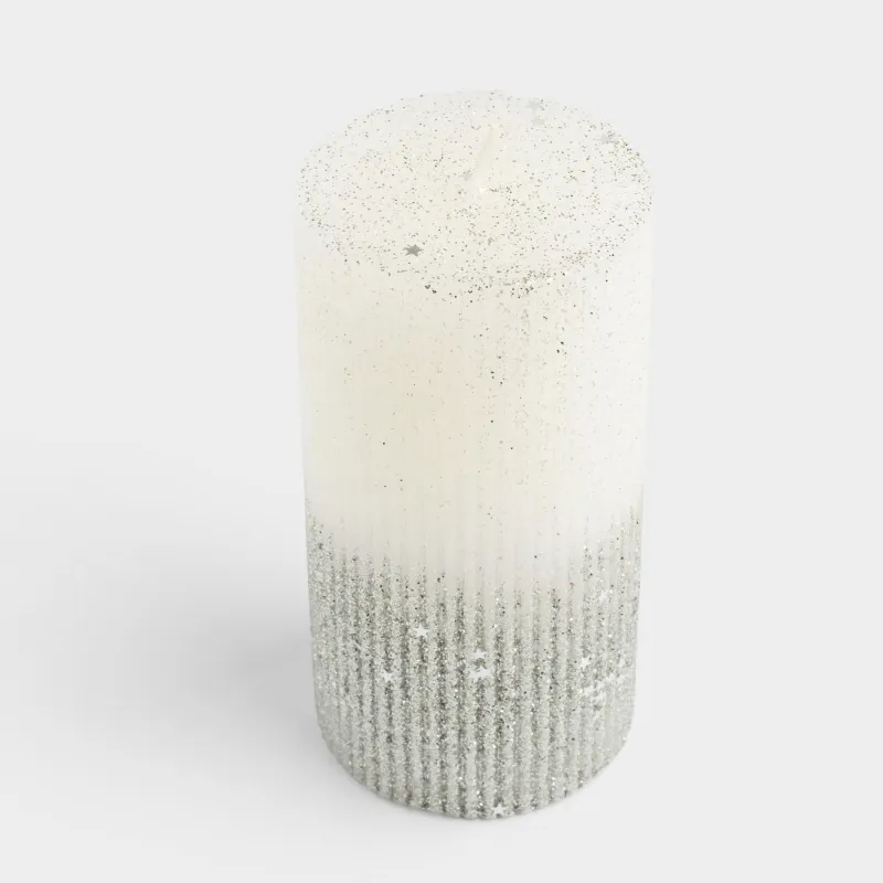Свеча, 15 см, цилиндрическая, с блестками, бело-серебристая, Metallic glow, image-2