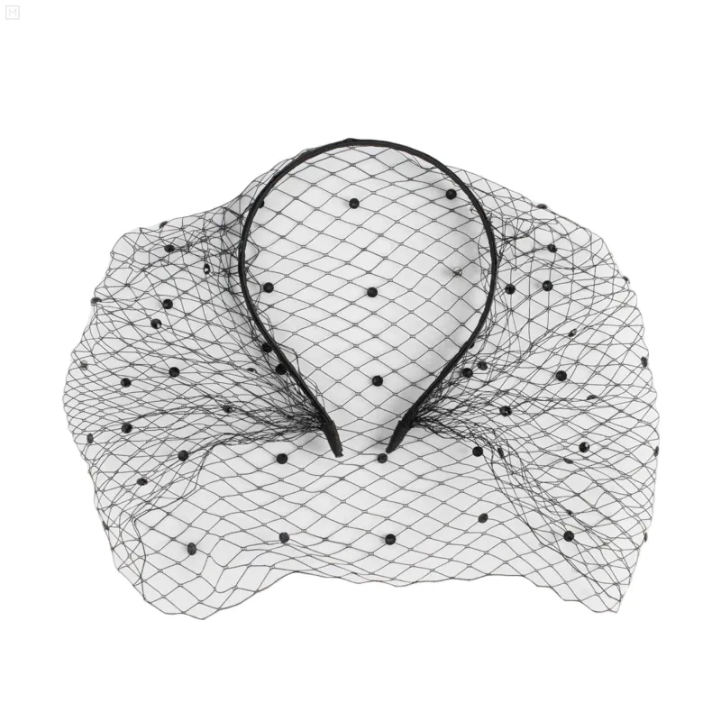 Ободок карнавальный, 14х15 см, металл/полиэстер, черный, Вуаль со стразами, Hairstyle