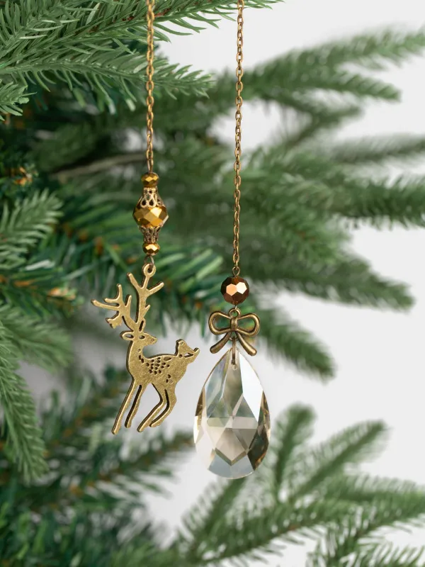 Шырша ойыншығы, 48 см, шыны/металл, Кристалы бар бұғы, Figure crystal, image-3