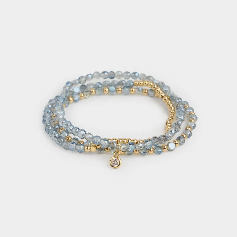 Білезіктер жинағы, 18 см, 3 дана, металл/циркон/шыны, көк, Тастар, Mineral