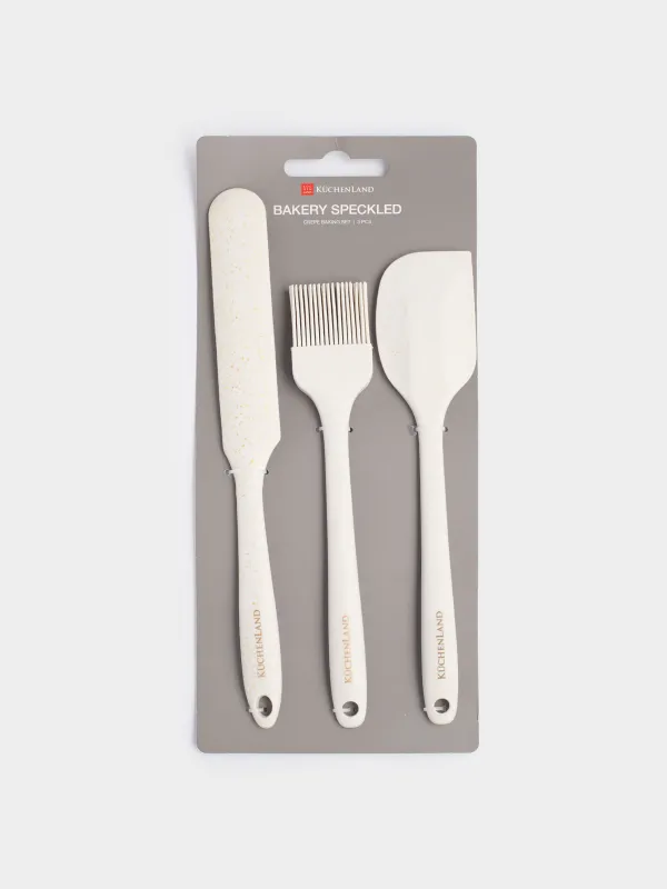 Құймақ пісіруге арналған жинақ, 3 зат, шпатель/щетка, силикон, сүт түсті дақ, Bakery speckled, image-4